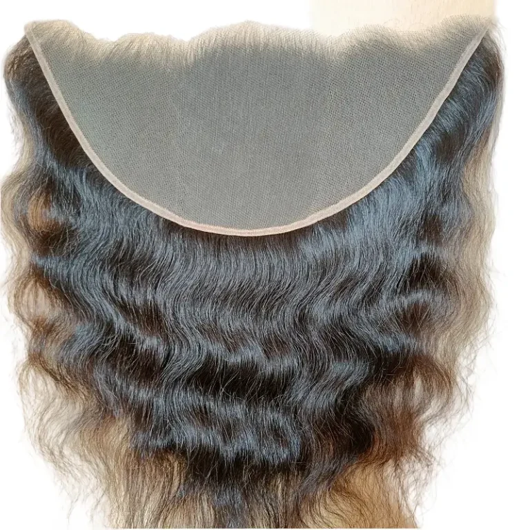 Wavy hair extension with a lace front on a white background